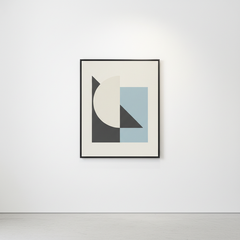 Minimalist geometric abstract canvas print in slim black frame