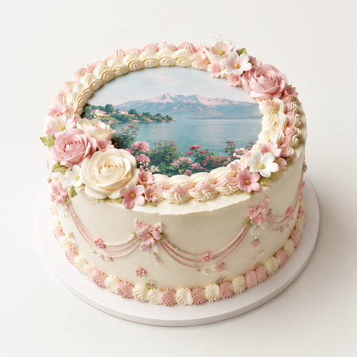 Personalised Edible Photo Floral Cake